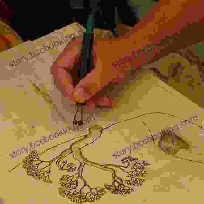 Pyrography Techniques Being Demonstrated On A Wooden Surface Pyrography Woody Burning: Techniques And Exercises For Beginners